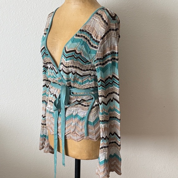 Missoni sz 4 Chevron Patterned Wrap Top - Teal and Brown made in Italy Y2K VGUC - Picture 4 of 7